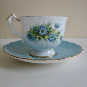 Vintage Aynsley Blue Floral Teacup and Saucer Bone China Gold Gilt Cornflower
